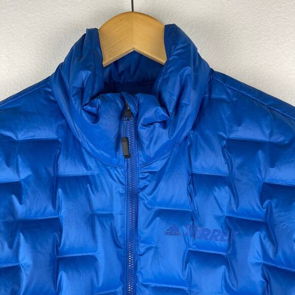 Adidas Terrex Blue Lite Down Hooded Puffer Jacket Packable Men's Medium SAMPLE - Picture 4 of 15